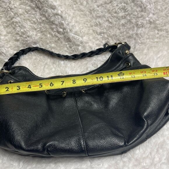 Elliott Lucca leather black medium shoulder bag braided strap gold tone accents - Picture 7 of 14